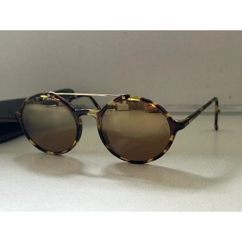 Vintage Nikon Gold Tone Round Tortoiseshell Sunglasses & Case NK4769-2 Japan